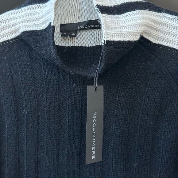 360 CASHMERE Jamie Colorblock Cashmere Blend Sweater Black White, Size S - Picture 4 of 11